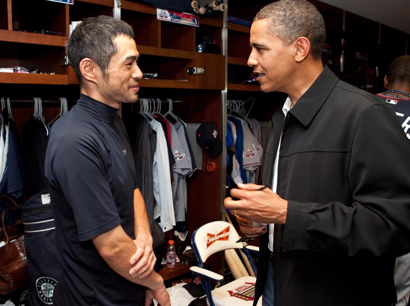 Er gehört schon zu den Besten: Ichiro Suzuki im Gespräch mit US-Präsident Obama.