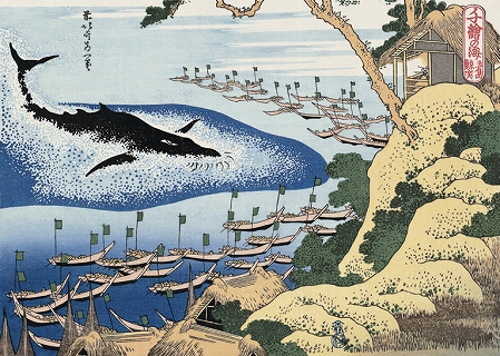 Das Bild «Walfang vor den Goto-Inseln» (五島鯨突) von Hokusai.