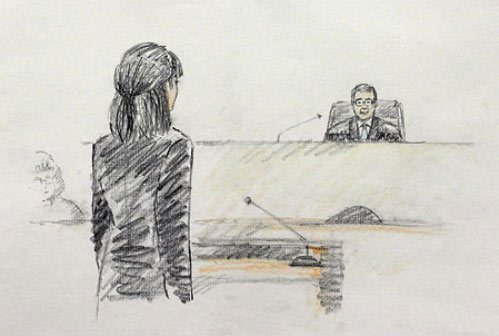 Gebanntes warten: Eine Gerichtszeichnung illustriert die Urteilsverkündung.