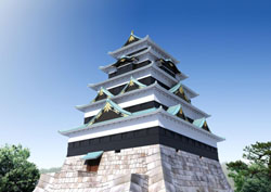 In dieser Computergrafik erstrahlt der Hauptturm der Burg Edo bereits in neuenm Glanz.