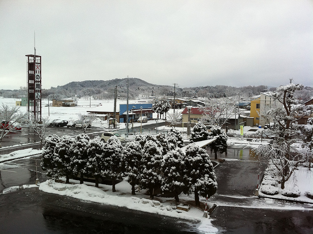 Schnee im Norden Japans am 16. März 2011.