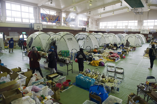 Eine Notunterkunft in Ofunato.