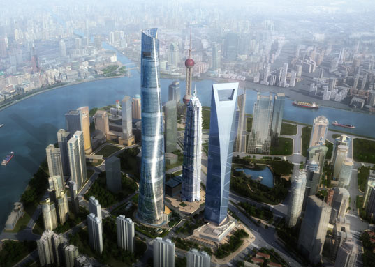 Das neue Wahrzeichen: So wird der Shanghai Tower (links) einst aussehen.