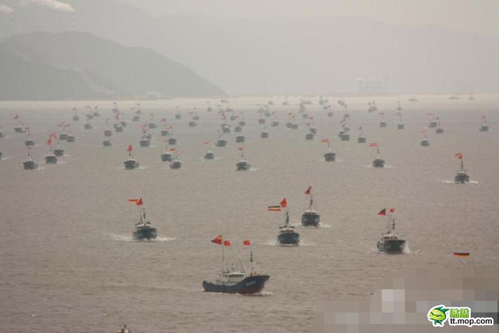 Bereit in umstrittenen Gewässern zu fischen: Chinesische Fischerboote.