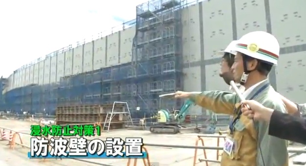 Im derzeit abgeschalteten AKW Hamaoka wird an eine 22 Meter hohe Tsunami-Schutzmauer gebaut.