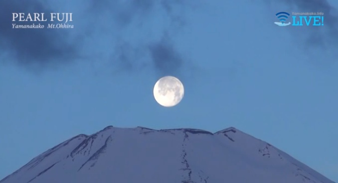 Der perfekte Moment: Wenn sich der Vollmod über dem Fuji zeigt.