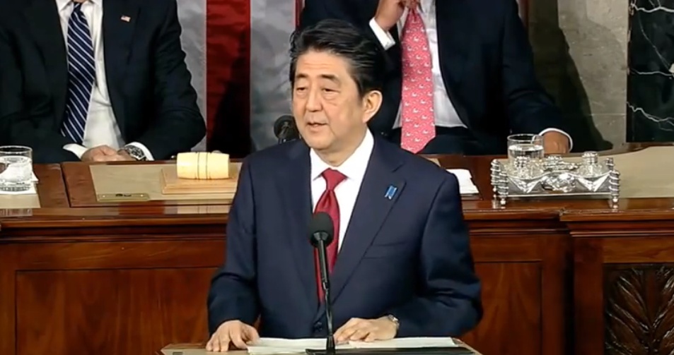 Abe bei seiner Rede vor dem US-Kongress.