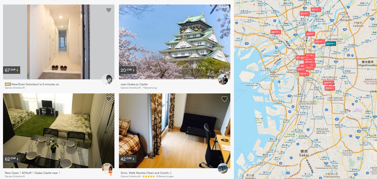 Eine Wohnung in Osaka mieten: Auf dem Mitwohnportal Airbnb ist dies möglich.