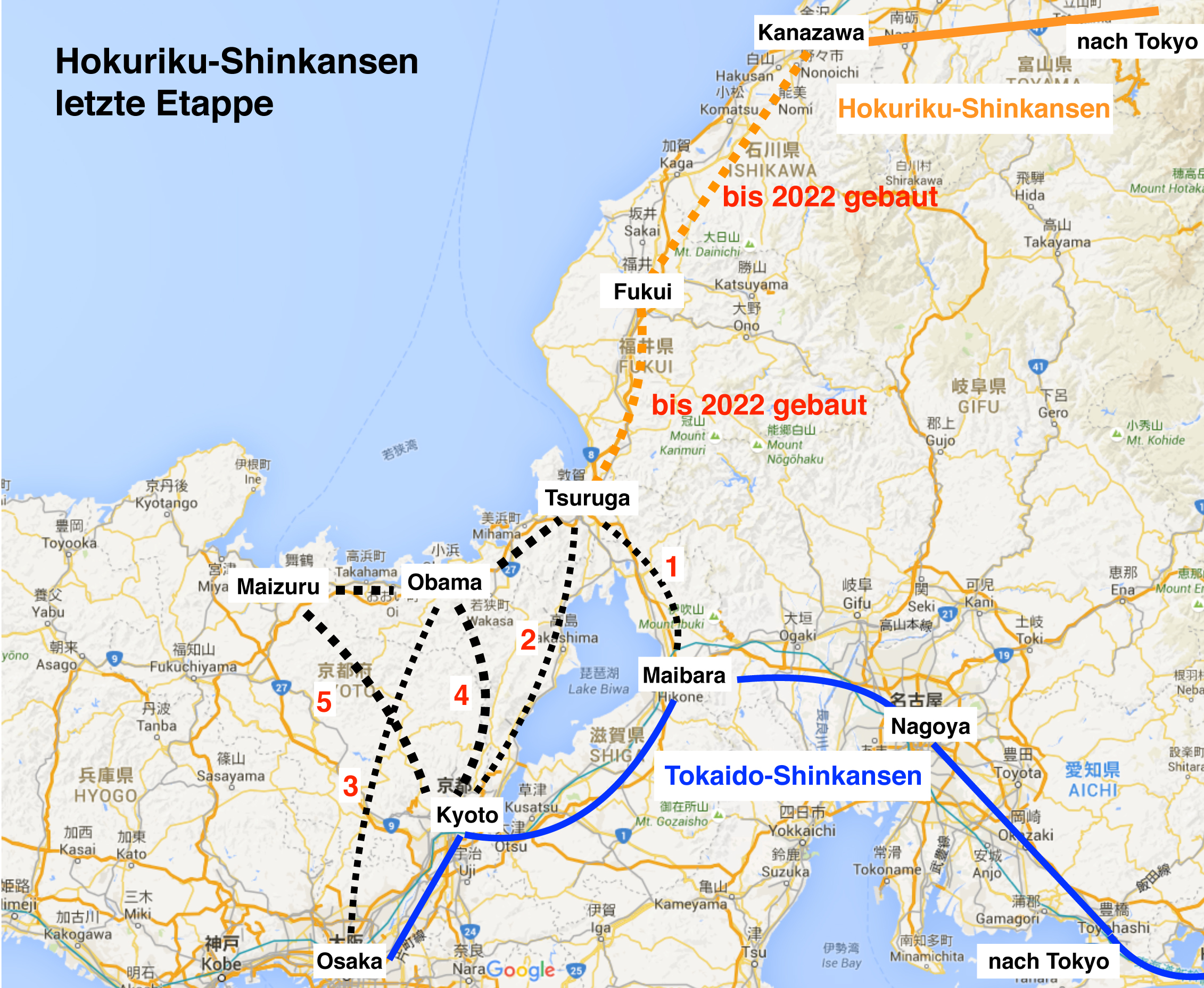 Bis nach Osaka: Die 5 Optionen für die letzte Etappe des Hokuriku-Shinkansen.