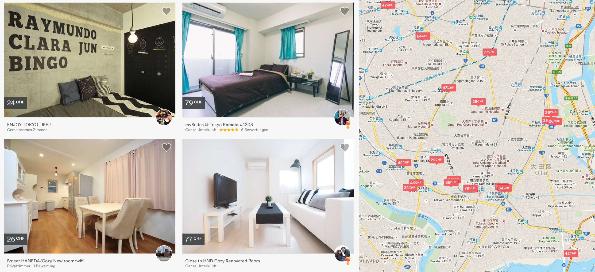 Airbnb-Angebote im Tokioter Bezirk Ota.