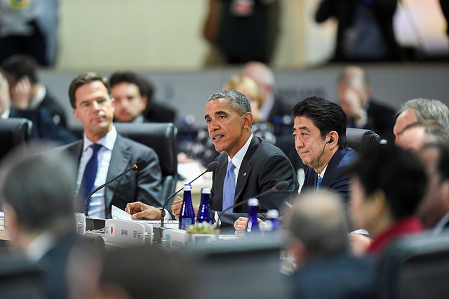 Barack Obama und Shinzo Abe bei einem Treffen im April 2014.