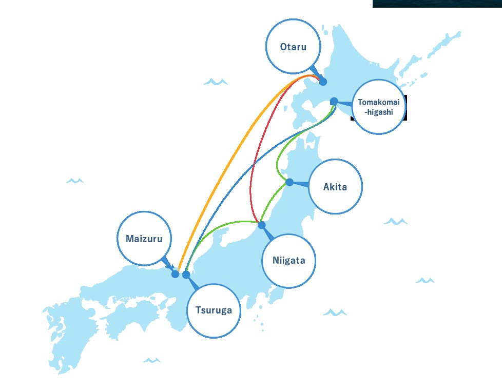Die Verbindungen der Shin Nihonkai Ferry.