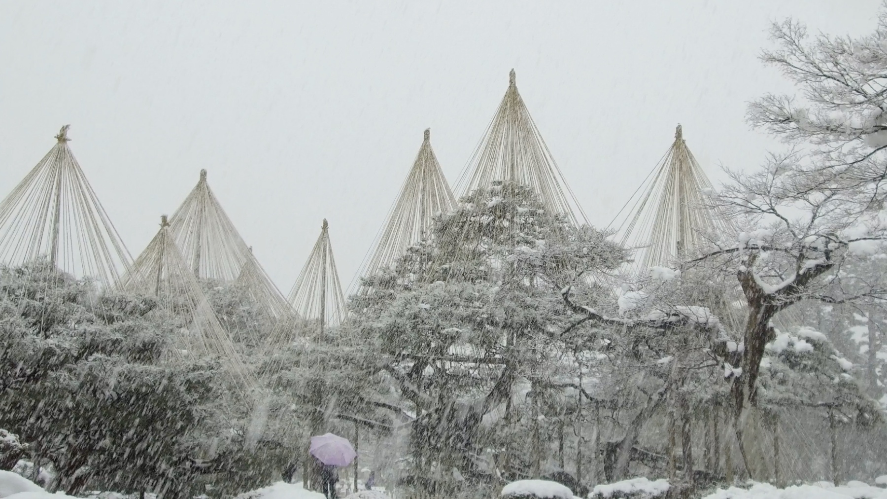 Als wäre man in einem Ukiyoe-Druck: Der Kenrokuen bei Schneefall.