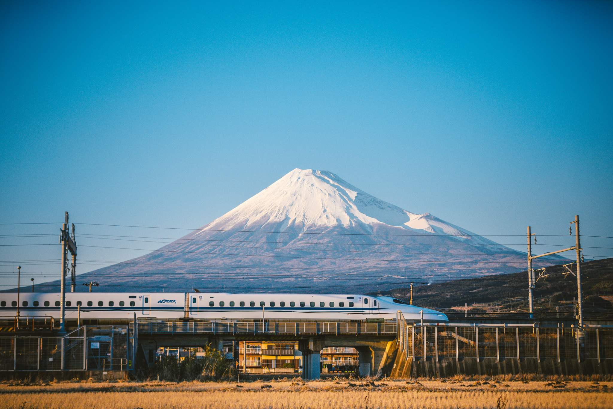 Der Tōkaidō-Shinkansen und der Fuji.