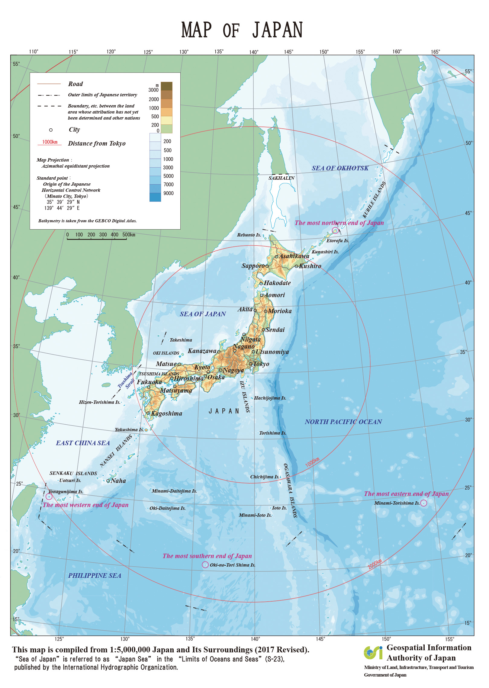 Eine offizielle Karte mit den Grenzpunkten Japans.