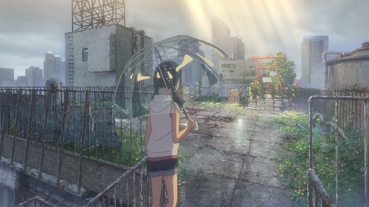 Ein mysteriöser Schrein auf dem Dach eines Gebäudes: Szene aus dem Trailer von "Tenki no ko".