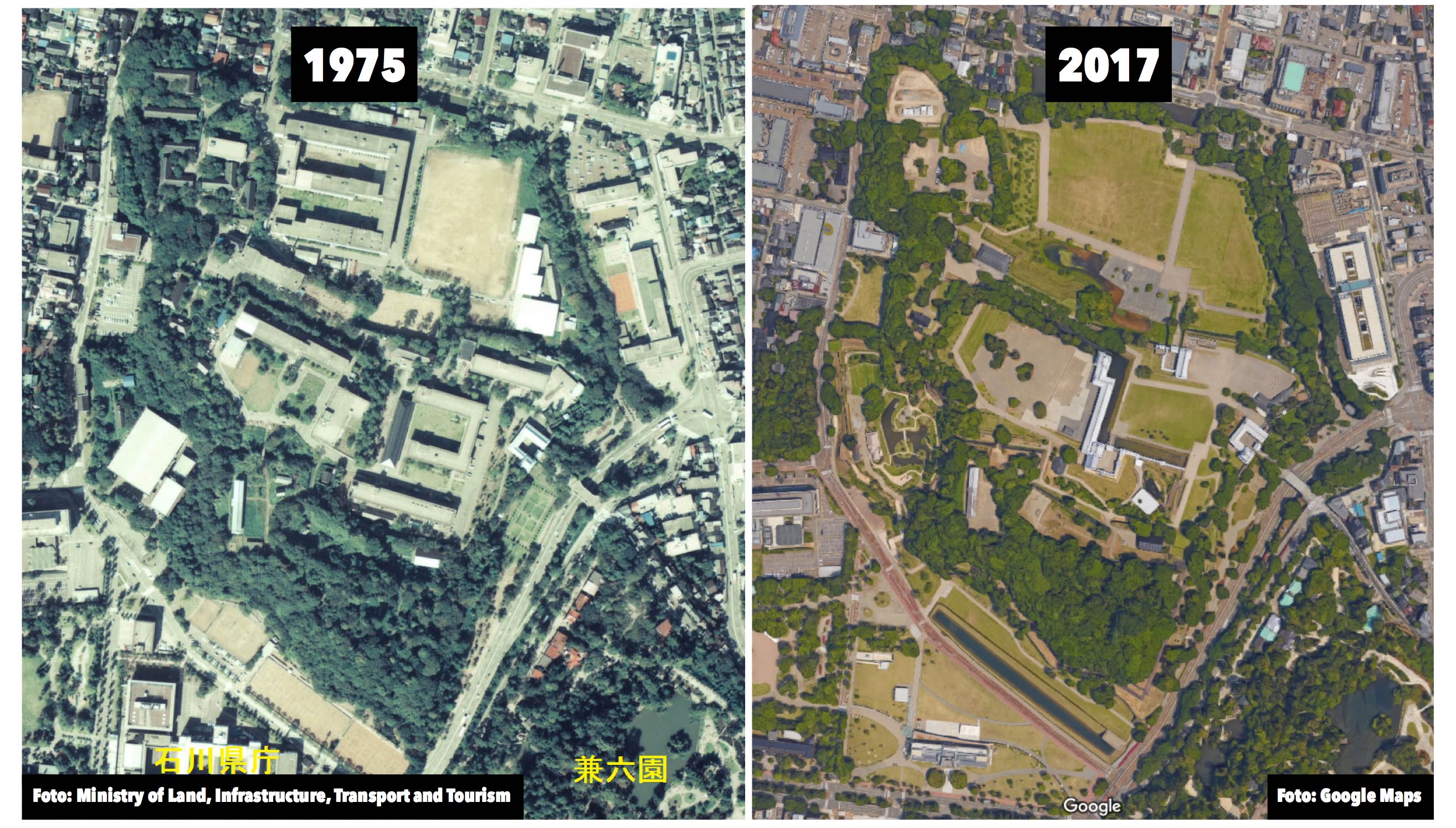 Frü­her und heu­te: Der Burg­park von Kanazawa.