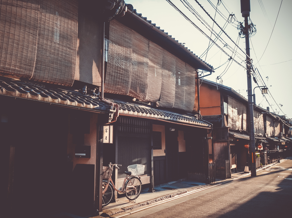 Typische Machiya-Stadthäuser in Kyoto.