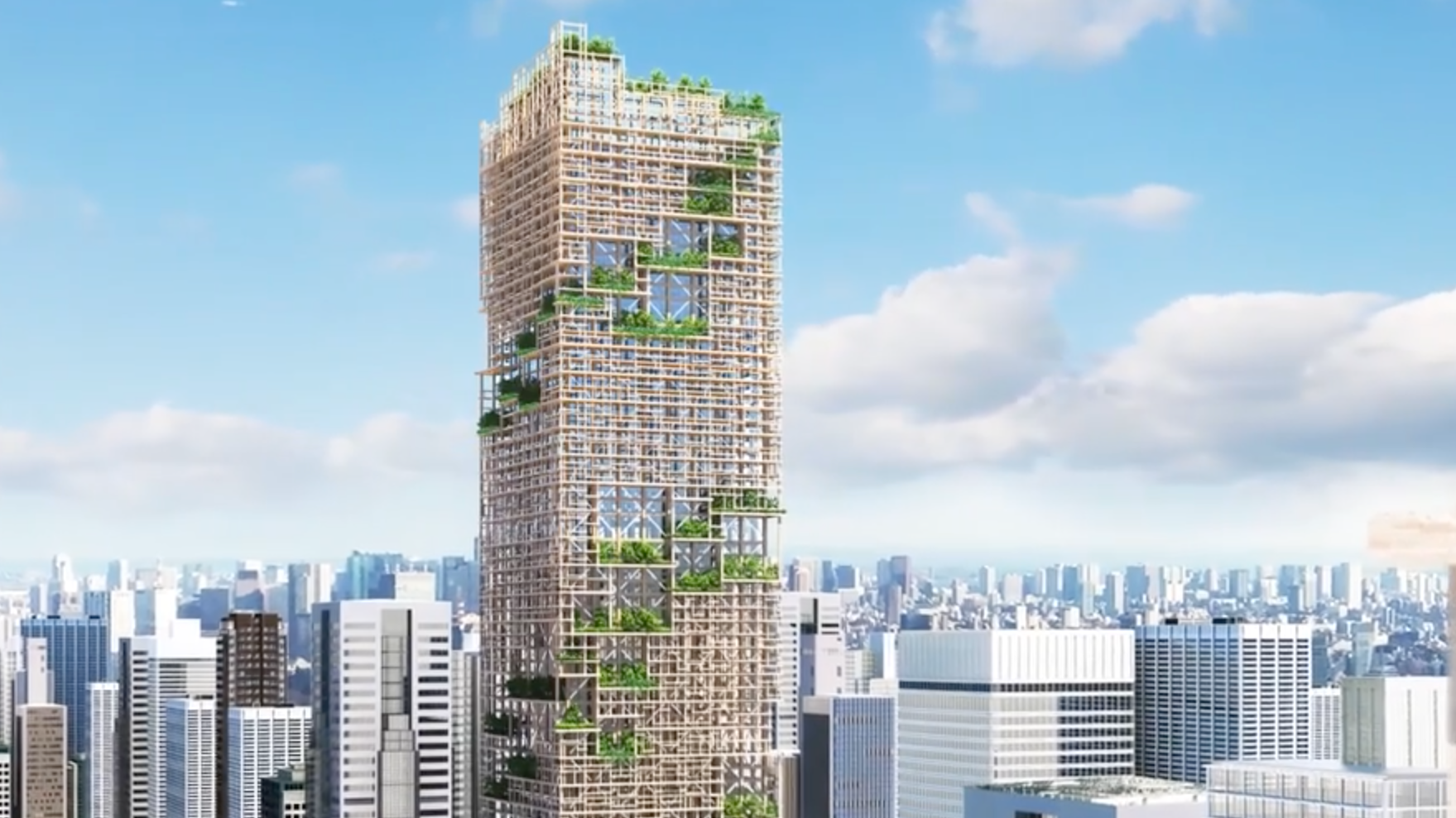 Eine Vision: Ein 350 Meter hoher höl­zer­ner Wolkenkratzer in Tokio.