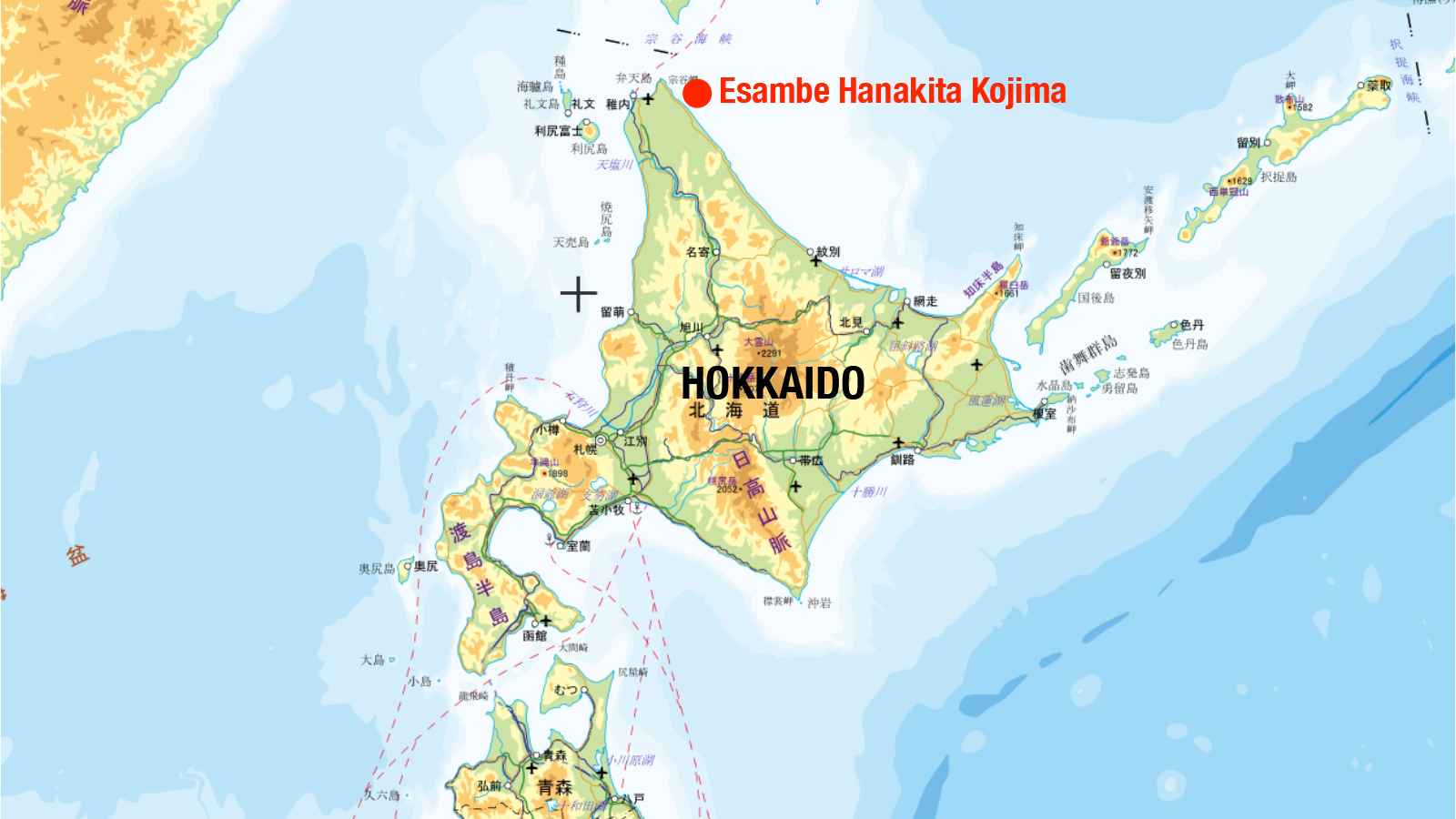 Die geo­gra­fi­sche Lage von Esam­be Hana­ki­ta Kojima.