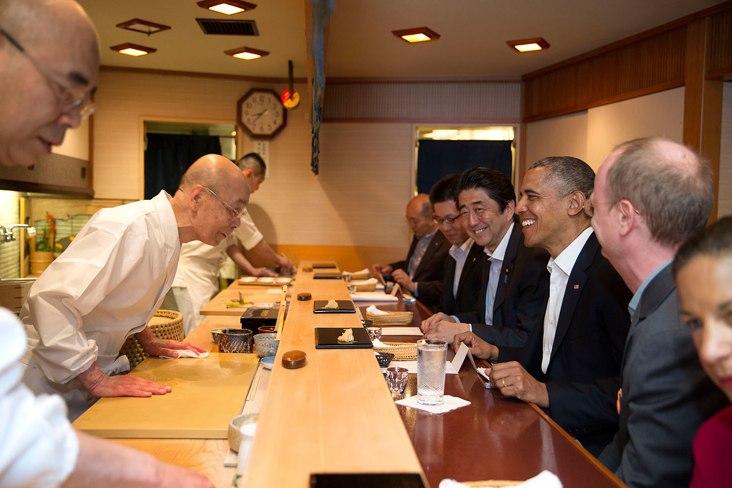 Der grosse Abwesende 2020: Das Sukiyabashi Jiro. Hier ein Foto von 2014, als Barack Obama und Shinzo Abe zu Besuch waren.