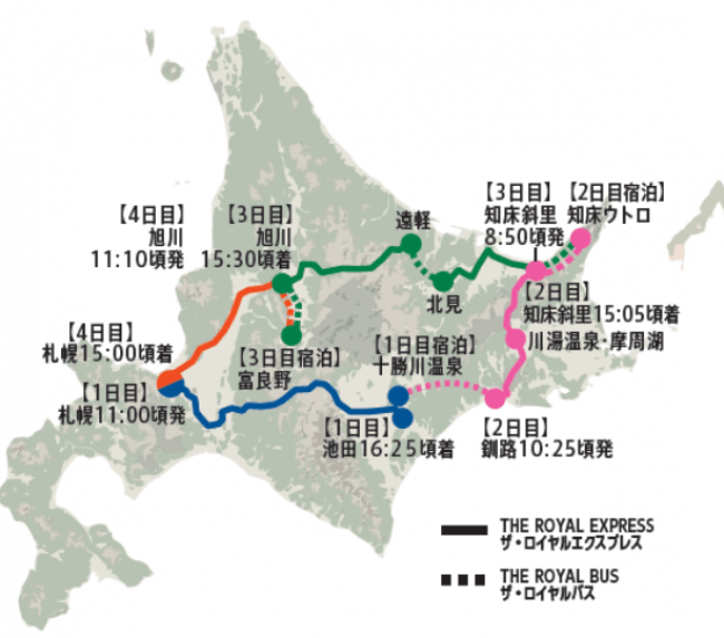 Die Route des Royal Express in Hokkaido.