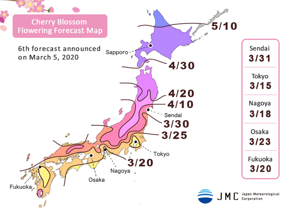 Die sechste Kirschblüten-Prognose für das Jahr 2020.