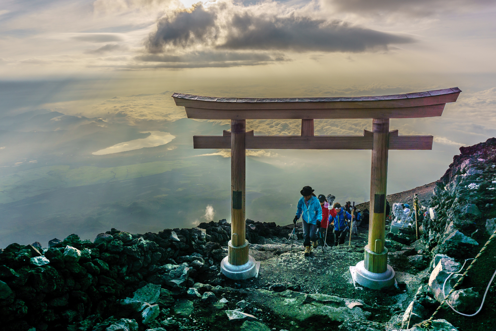 Kurz vor der Ankunft auf dem Gip­fel des Berges Fuji.