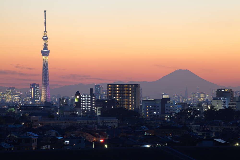 Der Tokioter Skytree und der Fuji.