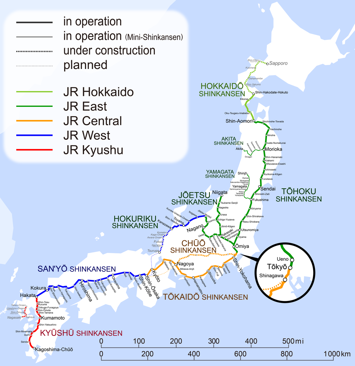 Das heutige Shinkansen-Netz.