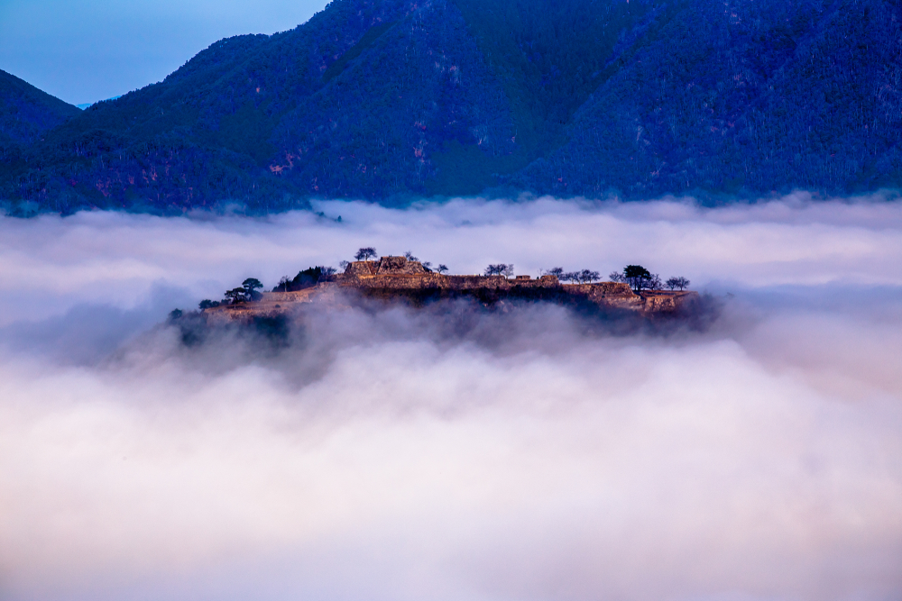 Die Takeda-Burg umgeben von einem Nebelmeer.