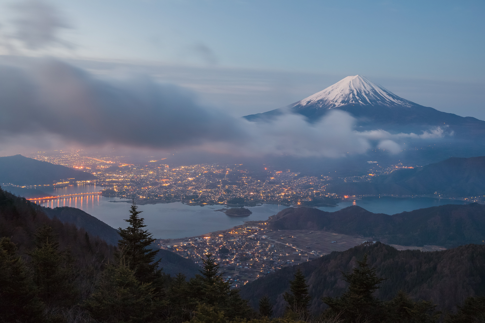 Die Aussicht auf den Fuji und den See Kawaguchiko.