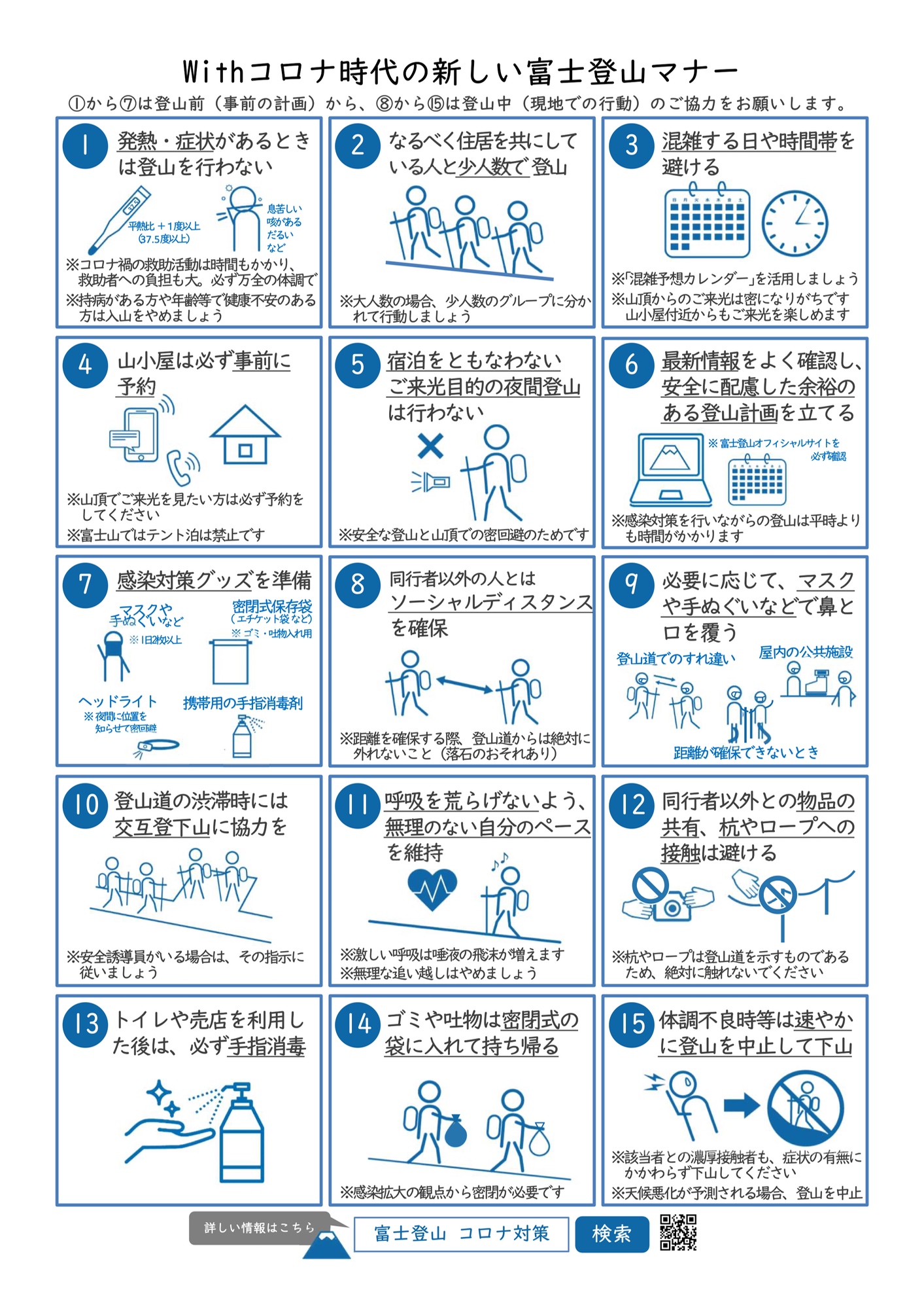 Die 15 Verhaltensregeln für die Fuji-Besteigung in Corona-Zeiten.