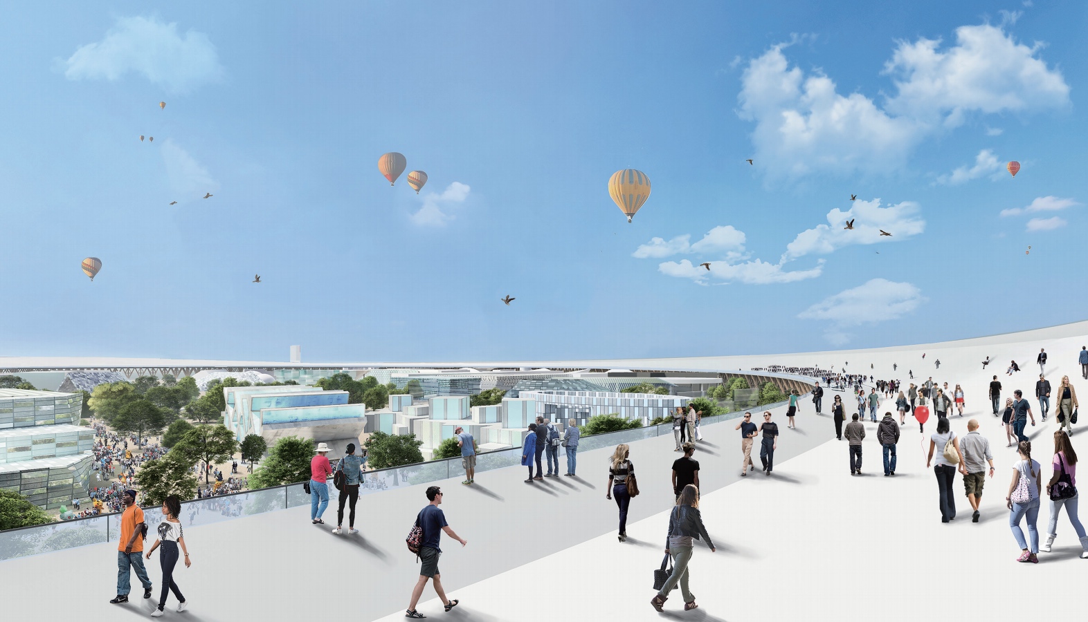 Die erhöhte Promenade soll zum Wahrzeichen der Expo 2025 werden.