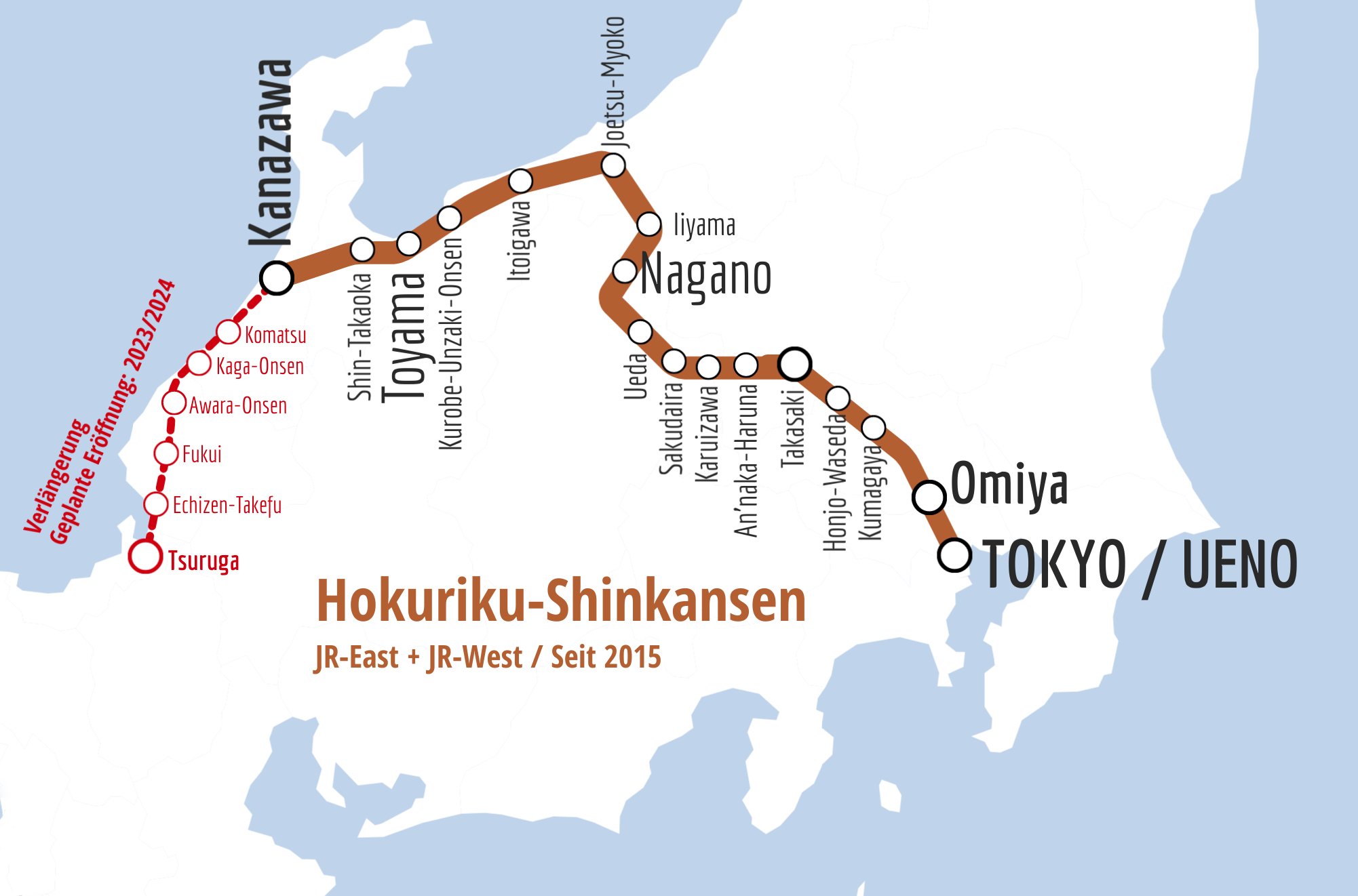 Der Hokuriku-Shinkansen und die geplante Verlängerung.