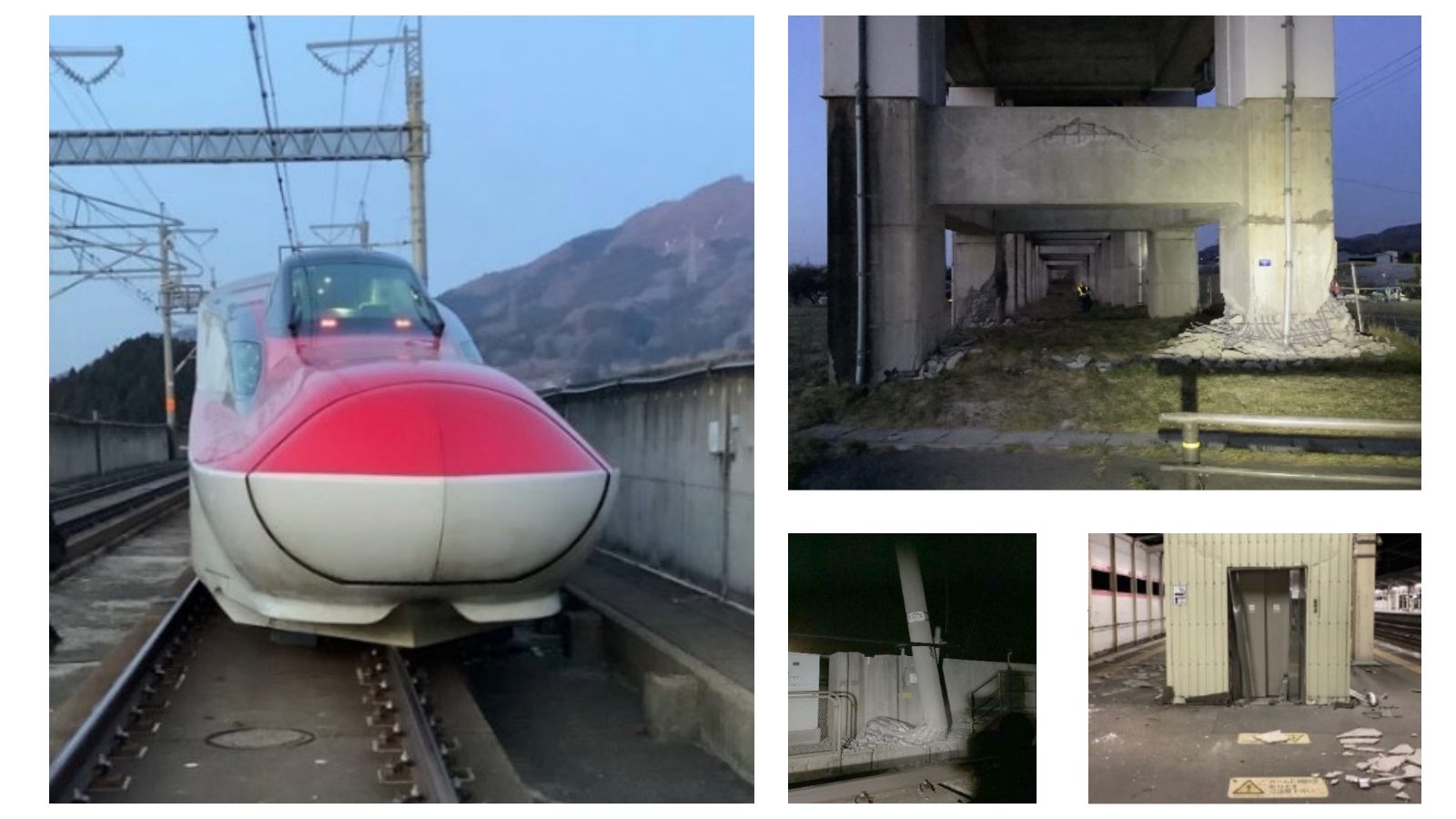Fotos der Entgleisung und des Schadens auf der Tohoku-Shinkansen-Strecke.