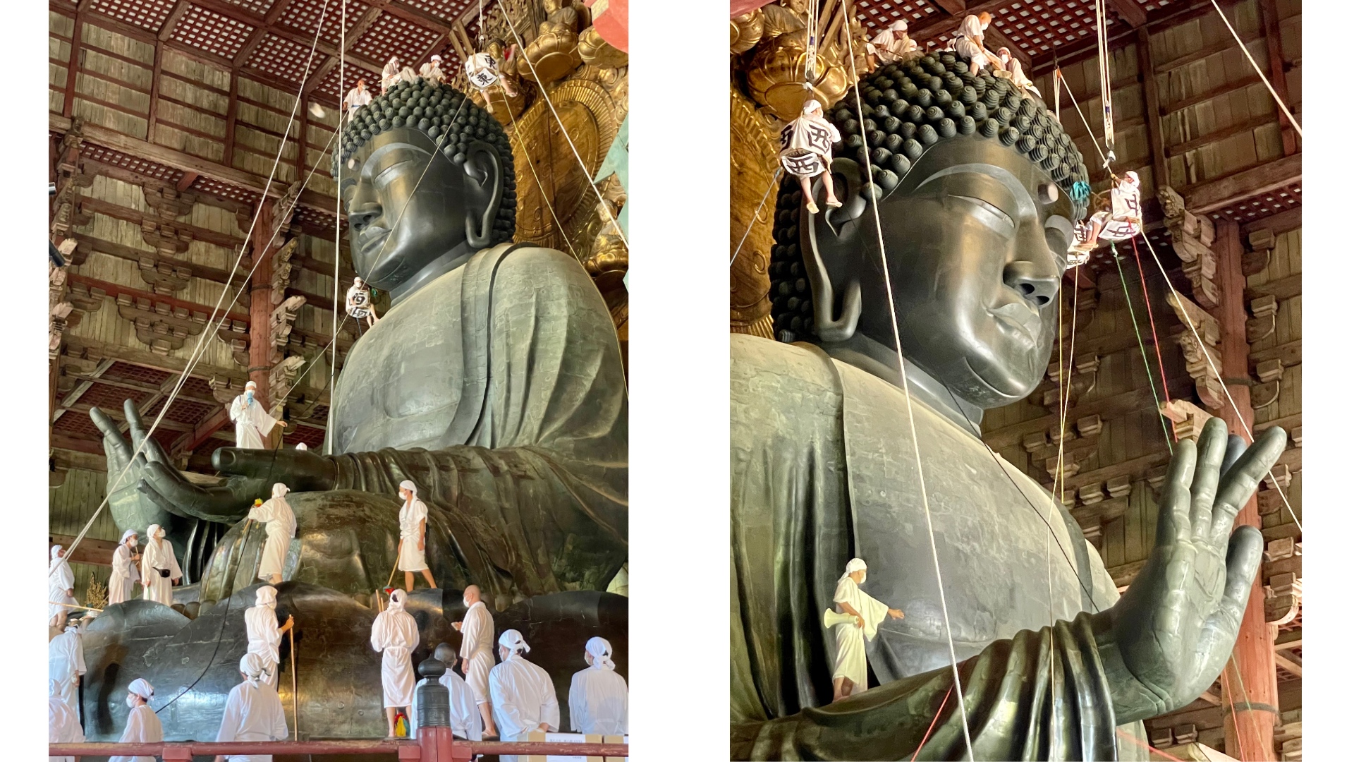 Die Putzaktion am Grossen Buddha von Nara am 7. August 2022.