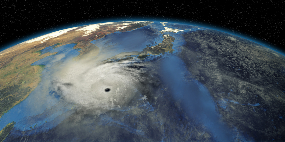 Eine Illus­tra­ti­on eines Taifuns mit Bil­dern der NASA.