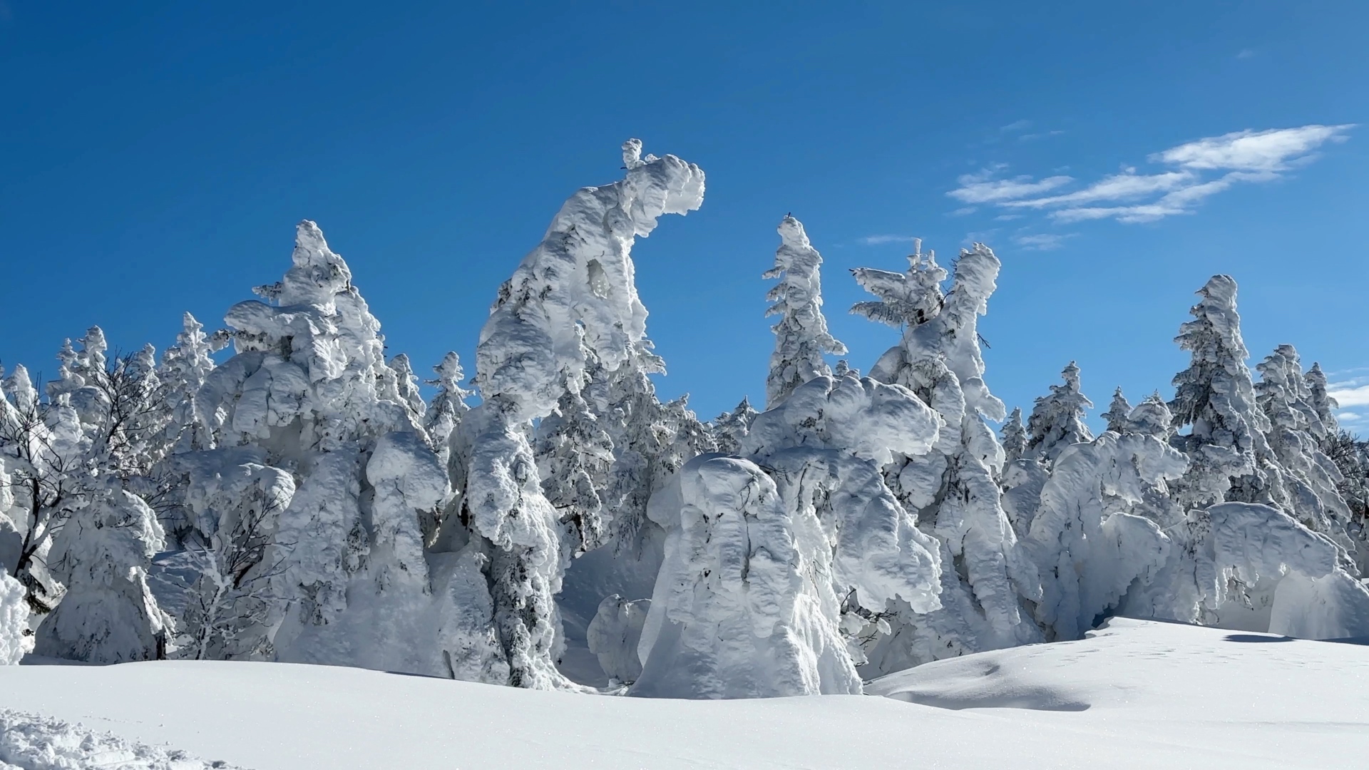 Von der Natur geformte Schneeskulpturen.