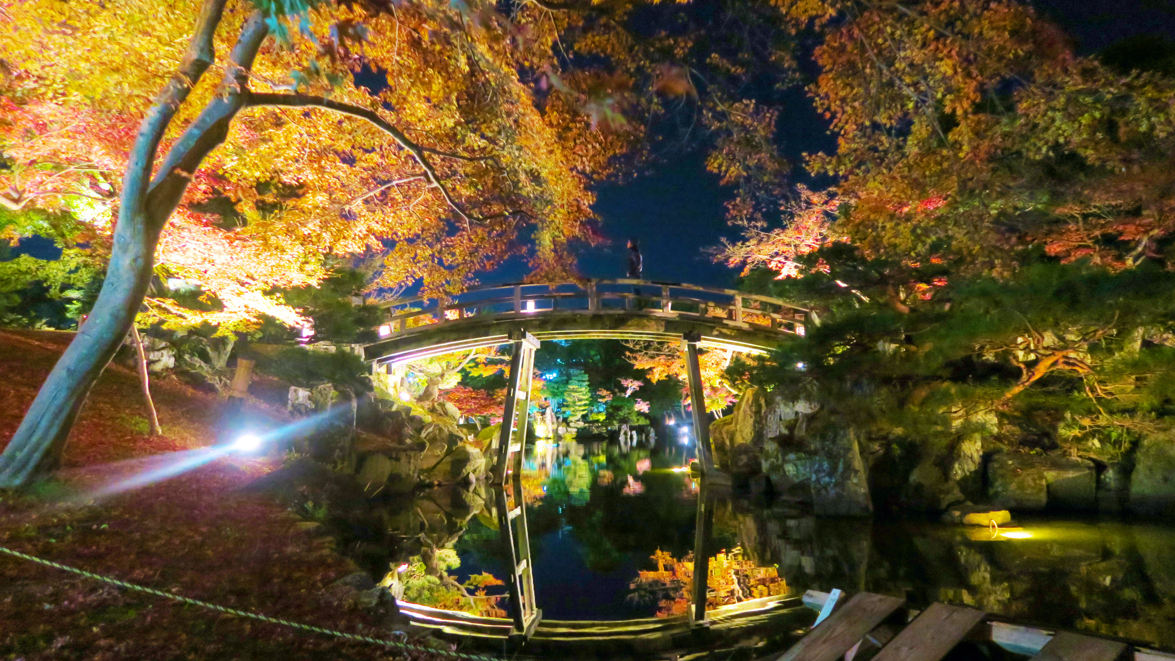 Eine Herbstnacht im Genkyūen in Hikone.