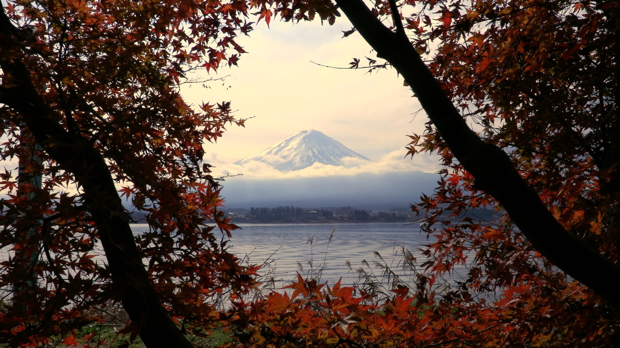 Der See Kawa­gu­chi­ko im Herbst.